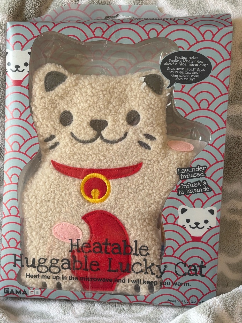 Heatable Huggable Lucky Cat NWT Lavender-Infused Warmer